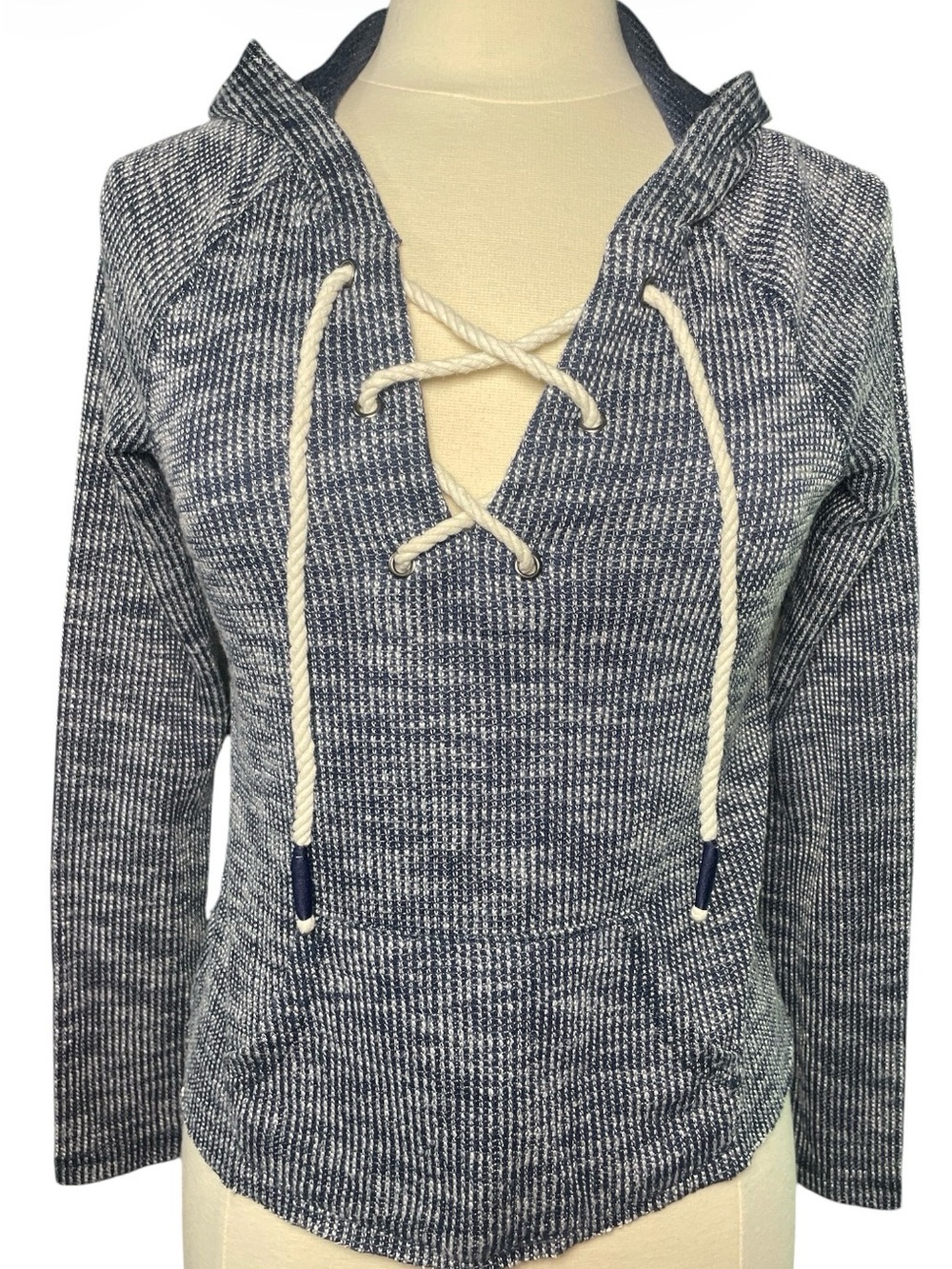 Navy Marled Waffle Nautical Lace-Up Hoodie